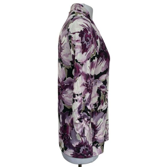 Chico's Easywear Bold Floral Open Front Jacket Sz 0 (XS-S) Ruched 3/4 Sleeves - Picture 3 of 6